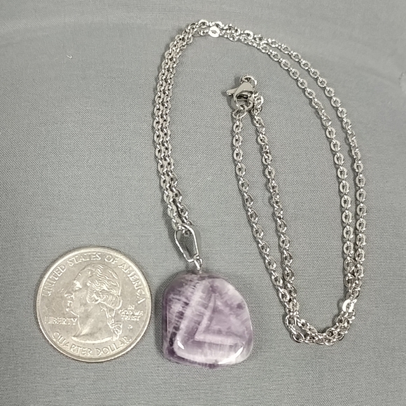 Chevron Purple Amethyst Necklace Natural Gemstone Pendant Stainless-Steel Chain - Picture 12 of 17